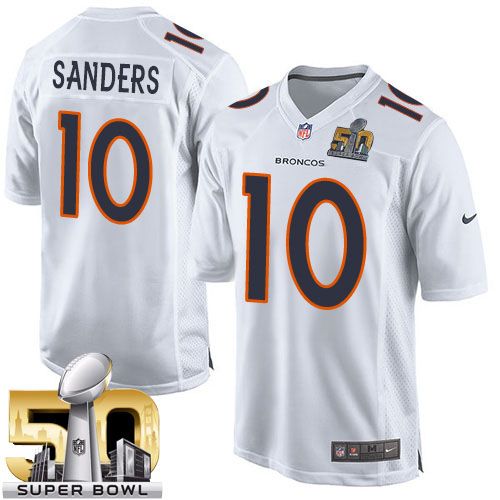 Nike Broncos #10 Emmanuel Sanders White Super Bowl 50 Men's Stitched NFL Game Event Jersey - Click Image to Close